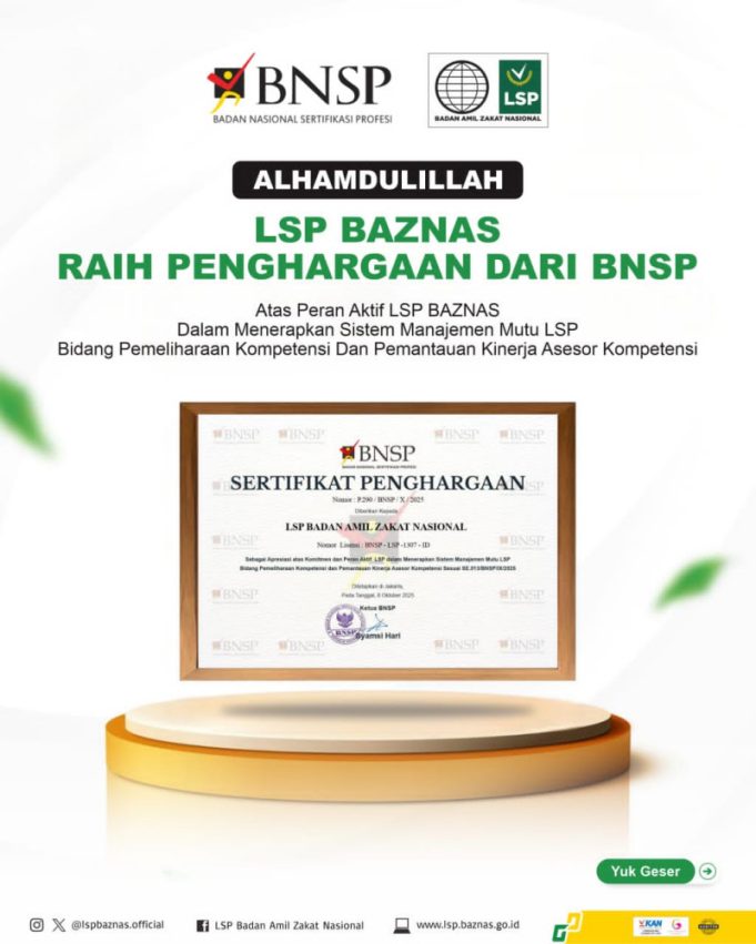 LSP BAZNAS Raih Penghargaan BNSP, Perkuat Profesionalisme Amil Zakat Nasional
