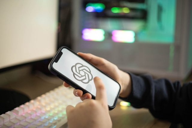 Khabarovsk, Russia - January 16, 2024. Screen with ChatGPT chat with AI or artificial intelligence.